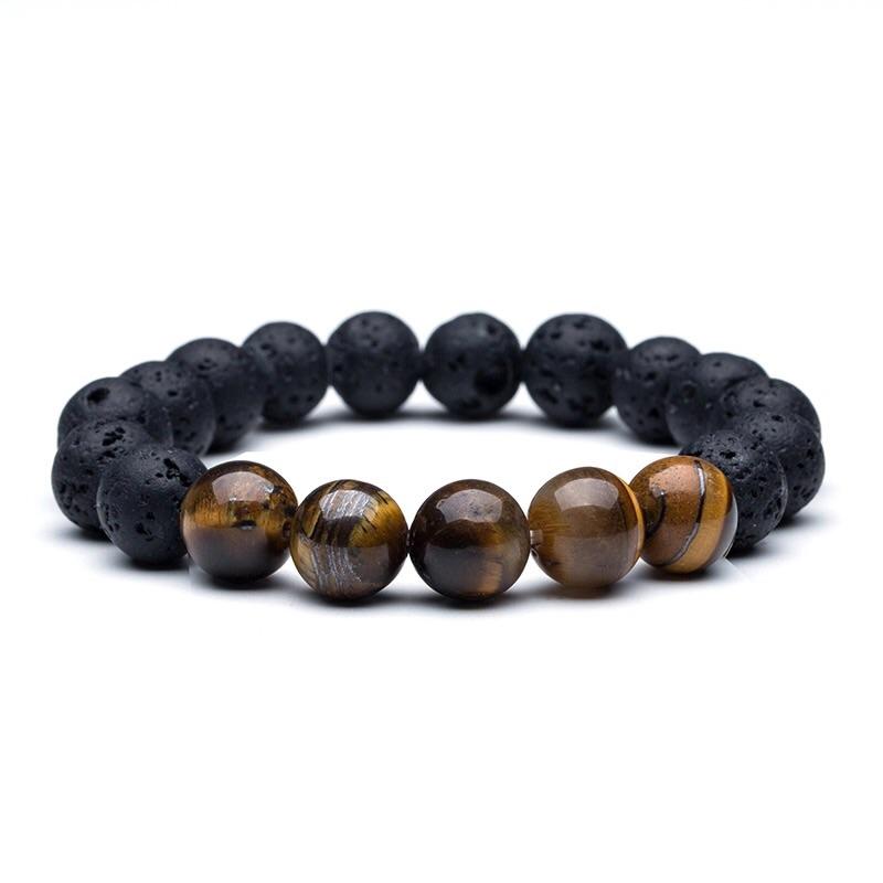 Pulseira Pedras Olho de Tigre e Vulcânicas Cod. 06105 - Universo Maschio