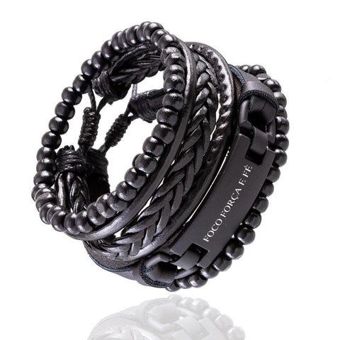 Kit de Pulseiras Foco, Força e Fé Universo Maschio Preta - Universo Maschio