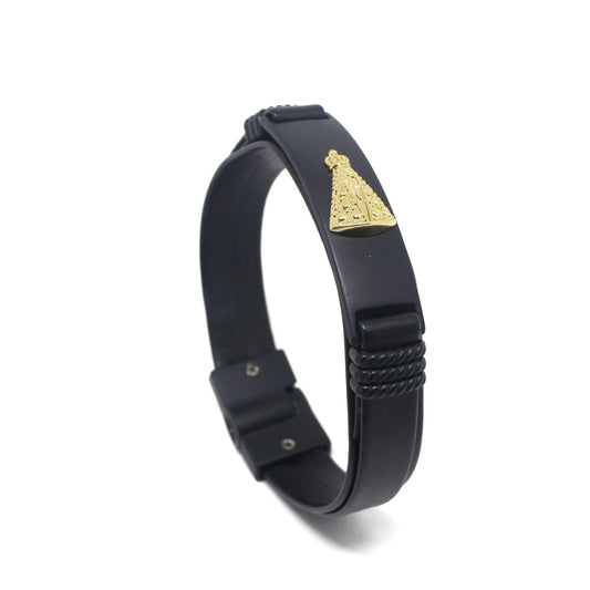 Pulseira de Couro Masculina Nossa Senhora Cod. 07753 - Universo Maschio